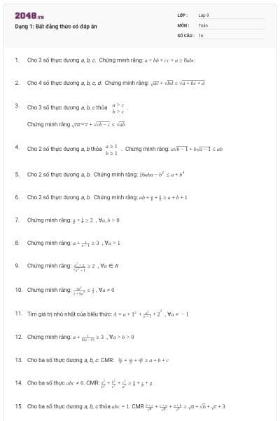 Dạng 1: Bất đẳng thức có đáp án