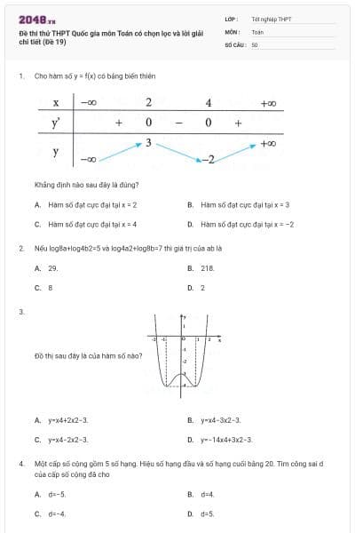 Đề thi thử THPT Quốc gia môn Toán có chọn lọc và lời giải chi tiết (Đề 19)