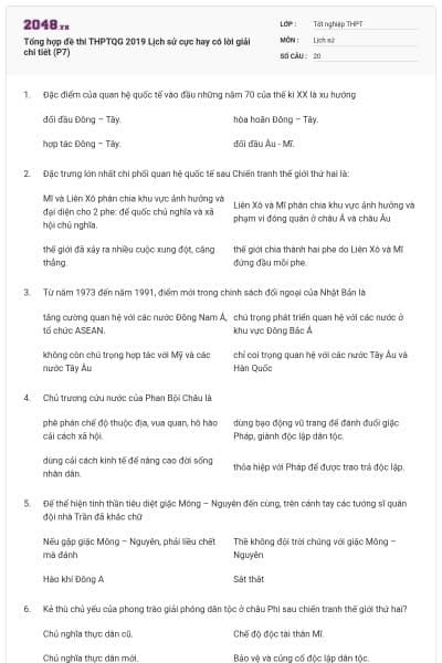 Tổng hợp đề thi THPTQG 2019 Lịch sử cực hay có lời giải chi tiết (P7)