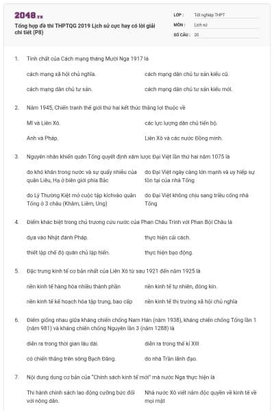 Tổng hợp đề thi THPTQG 2019 Lịch sử cực hay có lời giải chi tiết (P8)