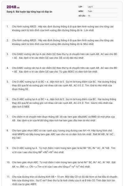 Dạng 8. Bài luyện tập tổng hợp có đáp án