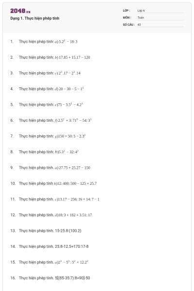 Dạng 1. Thực hiện phép tính
