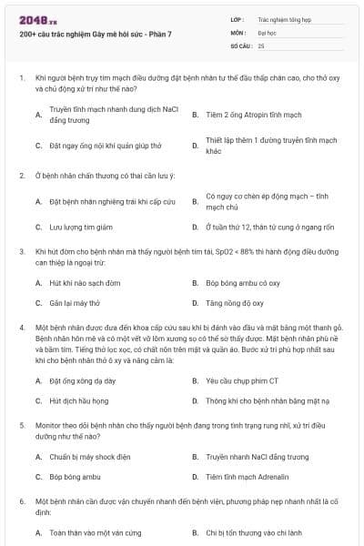 200+ câu trắc nghiệm Gây mê hôi sức - Phần 7