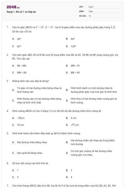 Dạng 1. Đề số 1 có đáp án