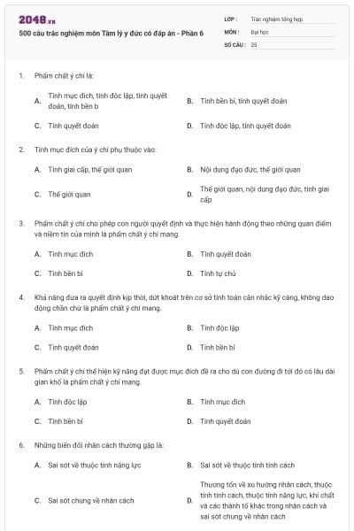 500 câu trắc nghiệm môn Tâm lý y đức có đáp án - Phần 6