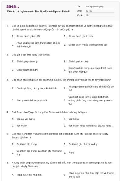 500 câu trắc nghiệm môn Tâm lý y đức có đáp án - Phần 8