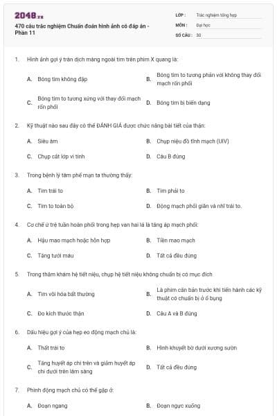 470 câu trắc nghiệm Chuẩn đoán hình ảnh có đáp án - Phần 11