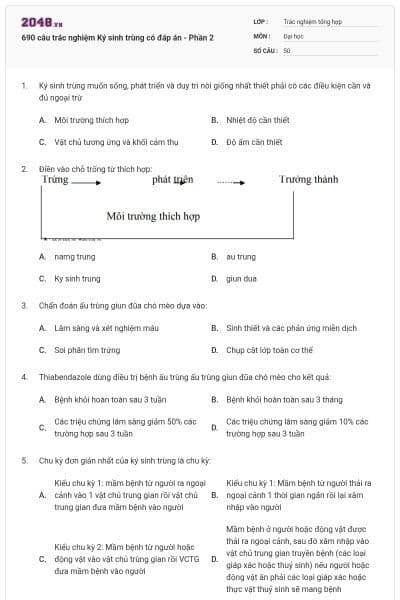 690 câu trắc nghiệm Ký sinh trùng có đáp án - Phần 2