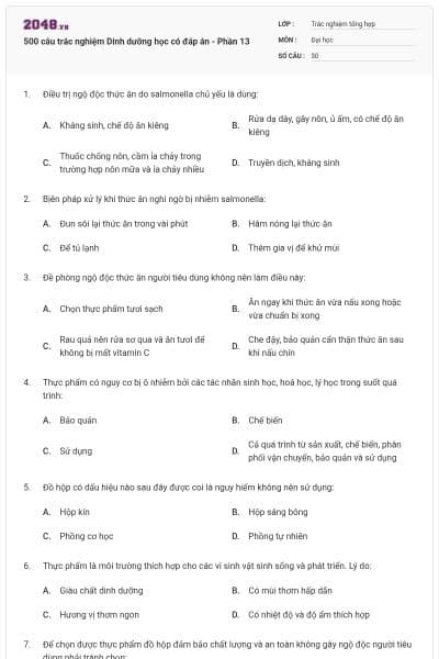 500 câu trắc nghiệm Dinh dưỡng học có đáp án - Phần 13
