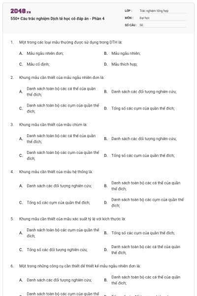 550+ Câu trắc nghiệm Dịch tễ học có đáp án - Phần 4