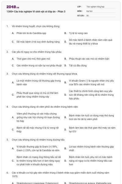 1300+ Câu trắc nghiệm Vi sinh vật có đáp án - Phần 3