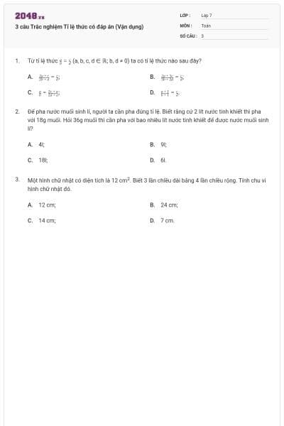 3 câu Trắc nghiệm Tỉ lệ thức có đáp án (Vận dụng)