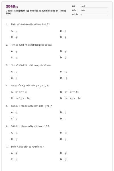 7 câu Trắc nghiệm Tập hợp các số hữu tỉ có đáp án (Thông hiểu)