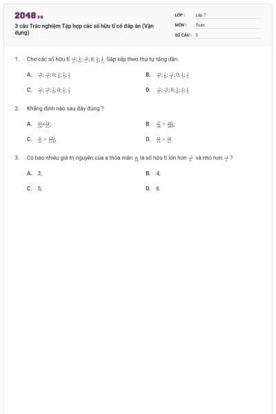 3 câu Trắc nghiệm Tập hợp các số hữu tỉ có đáp án (Vận dụng)