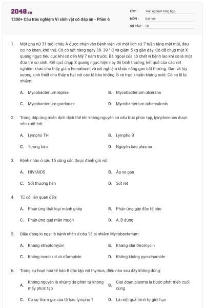1300+ Câu trắc nghiệm Vi sinh vật có đáp án - Phần 6