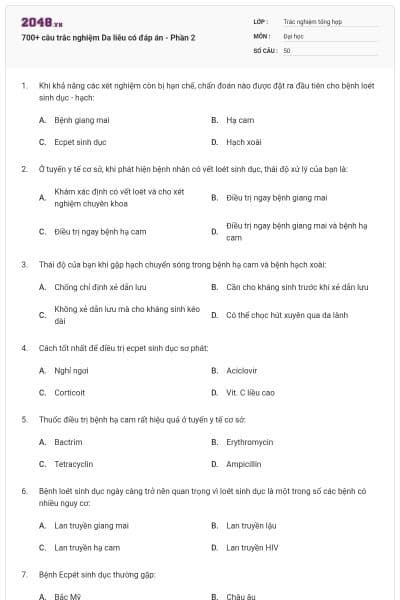 700+ câu trắc nghiệm Da liễu có đáp án - Phần 2