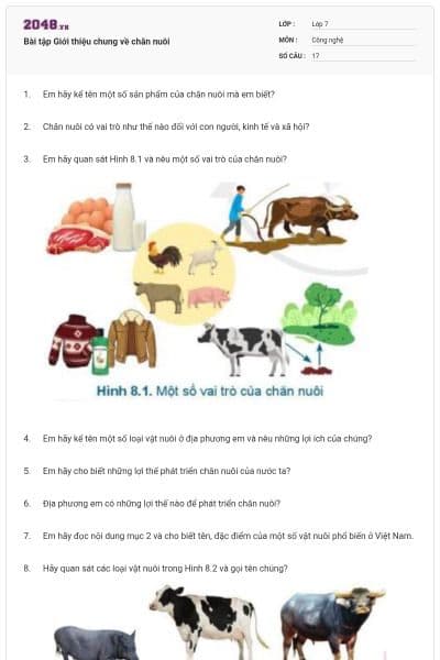 Bài tập Giới thiệu chung về chăn nuôi