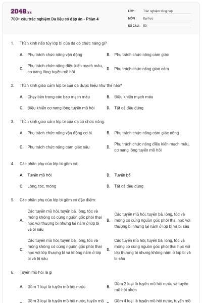 700+ câu trắc nghiệm Da liễu có đáp án - Phần 4