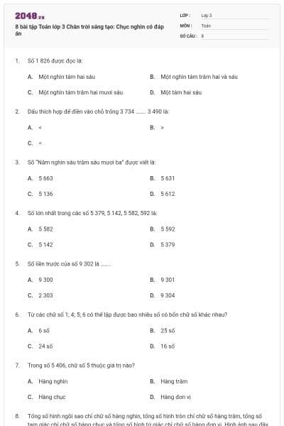 8 bài tập Toán lớp 3 Chân trời sáng tạo: Chục nghìn có đáp án