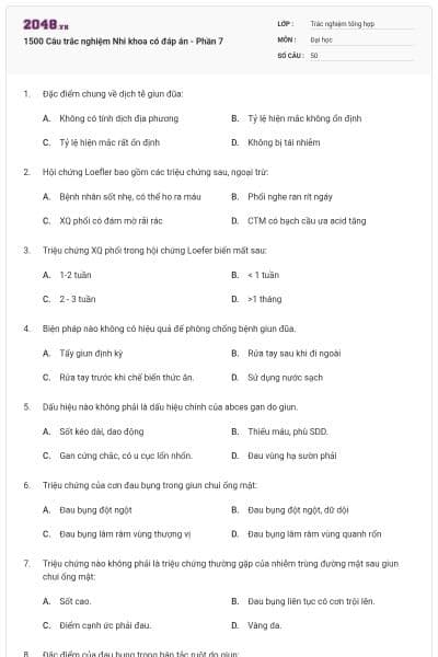 1500 Câu trắc nghiệm Nhi khoa có đáp án - Phần 7