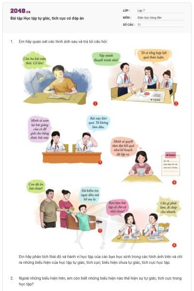 Bài tập Học tập tự giác, tích cực có đáp án