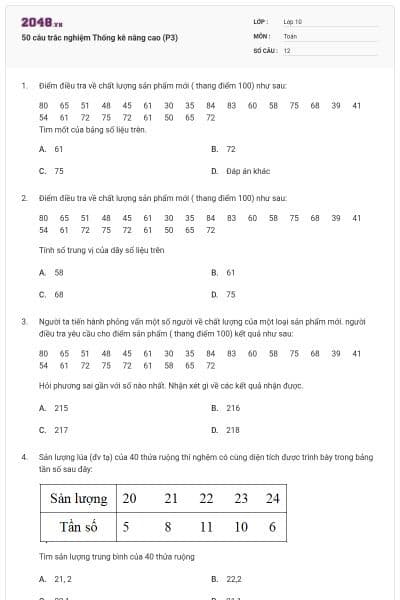 50 câu trắc nghiệm Thống kê nâng cao (P3)