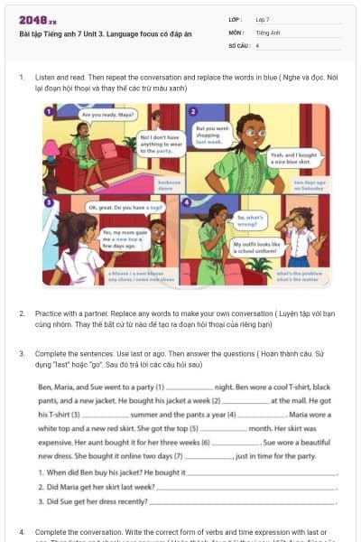 Bài tập Tiếng anh 7 Unit 3. Language focus có đáp án