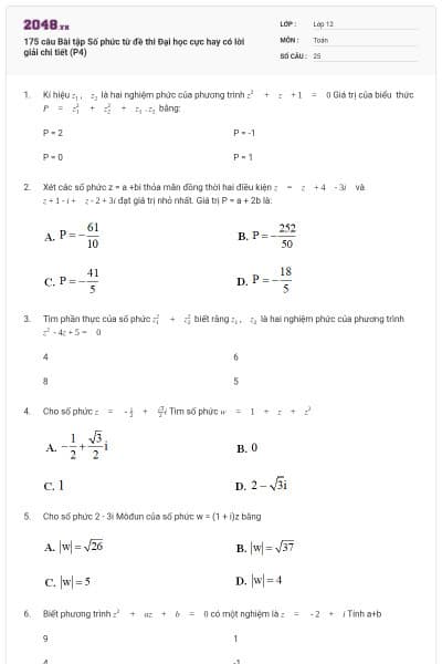 175 câu Bài tập Số phức từ đề thi Đại học cực hay có lời giải chi tiết (P4)