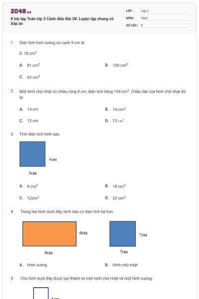 8 bài tập Toán lớp 3 Cánh diều Bài 38: Luyện tập chung có đáp án