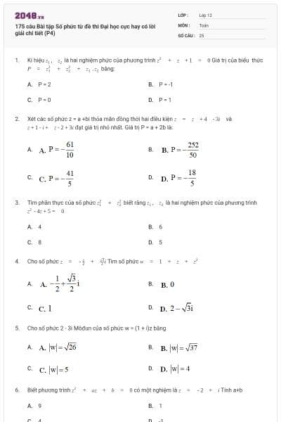 175 câu Bài tập Số phức từ đề thi Đại học cực hay có lời giải chi tiết (P4)