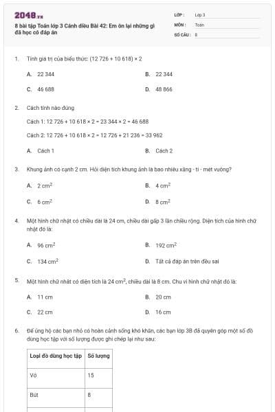 8 bài tập Toán lớp 3 Cánh diều Bài 42: Em ôn lại những gì đã học có đáp án