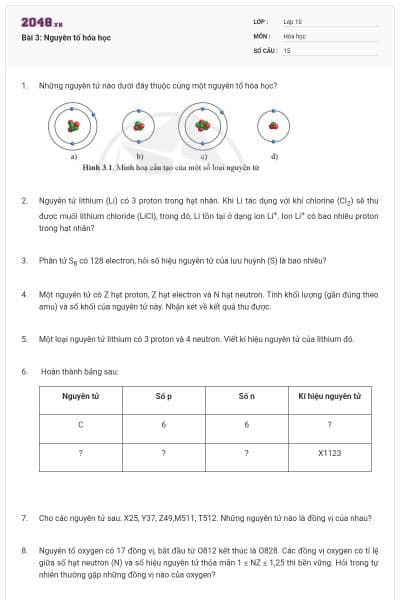 Bài 3: Nguyên tố hóa học