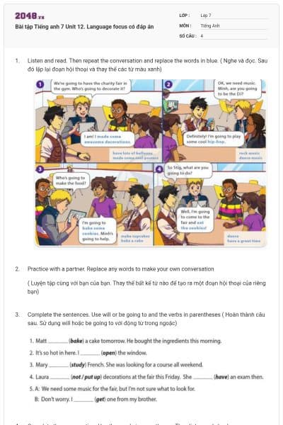 Bài tập Tiếng anh 7 Unit 12. Language focus có đáp án