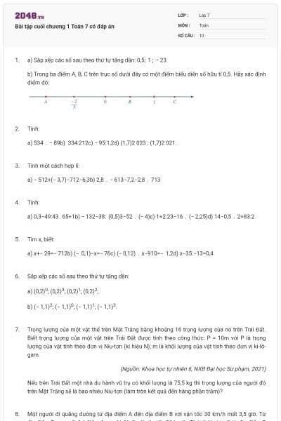 Bài tập cuối chương 1 Toán 7 có đáp án