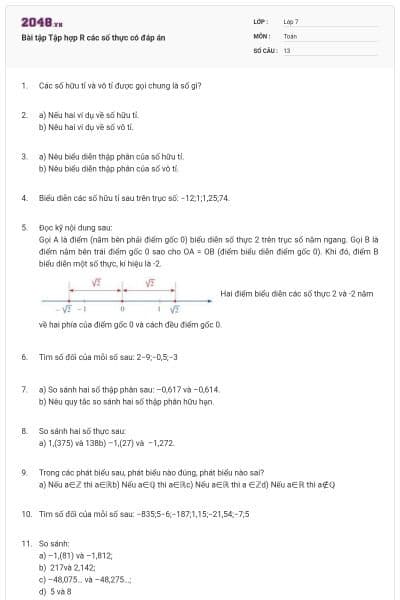 Bài tập Tập hợp R các số thực có đáp án
