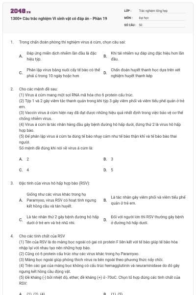 1300+ Câu trắc nghiệm Vi sinh vật có đáp án - Phần 19