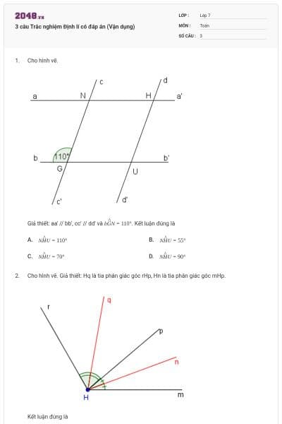 3 câu Trắc nghiệm Định lí có đáp án (Vận dụng)