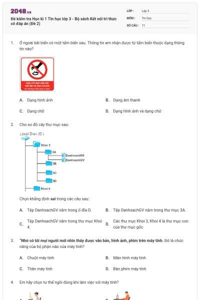 Đề kiểm tra Học kì 1 Tin học lớp 3 - Bộ sách Kết nối tri thức có đáp án (Đề 2)