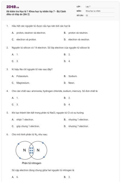 Đề kiểm tra Học kì 1 Khoa học tự nhiên lớp 7 - Bộ Cánh diều có đáp án (Đề 2)