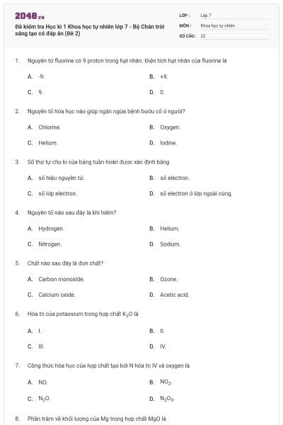 Đề kiểm tra Học kì 1 Khoa học tự nhiên lớp 7 - Bộ Chân trời sáng tạo có đáp án (Đề 2)