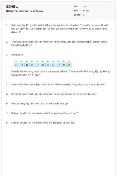 Bài tập Tìm kiếm tuần tự có đáp án