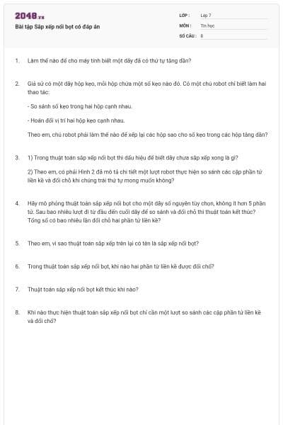 Bài tập Sắp xếp nổi bọt có đáp án