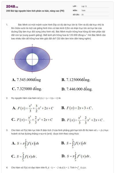 200 Bài tập nguyên hàm tích phân cơ bản, nâng cao (P8)