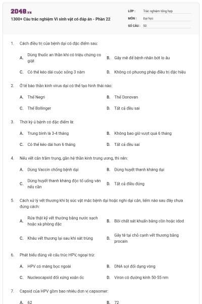 1300+ Câu trắc nghiệm Vi sinh vật có đáp án - Phần 22