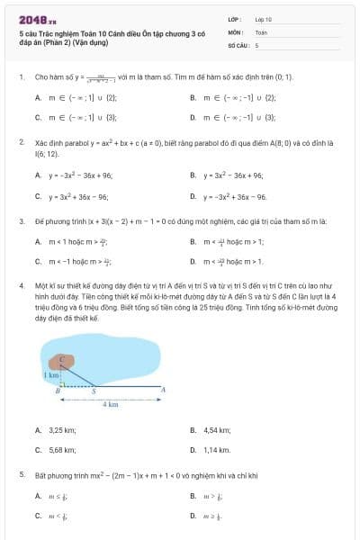 5 câu Trắc nghiệm Toán 10 Cánh diều Ôn tập chương 3 có đáp án (Phần 2) (Vận dụng)