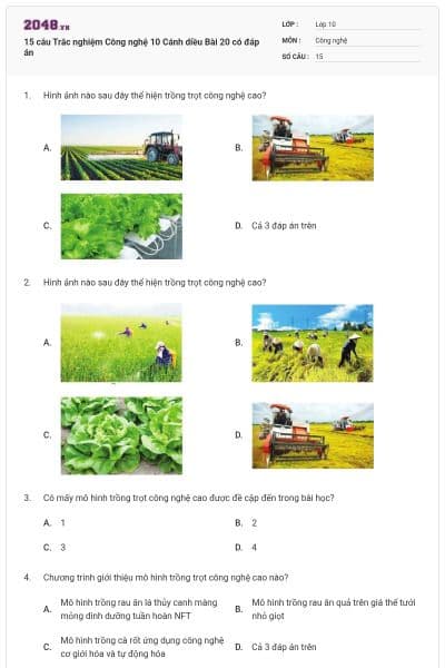 15 câu Trắc nghiệm Công nghệ 10 Cánh diều Bài 20 có đáp án