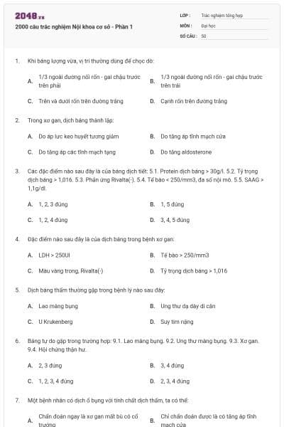 2000 câu trắc nghiệm Nội khoa cơ sở - Phần 1