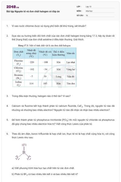 Bài tập Nguyên tố và đơn chất halogen có đáp án
