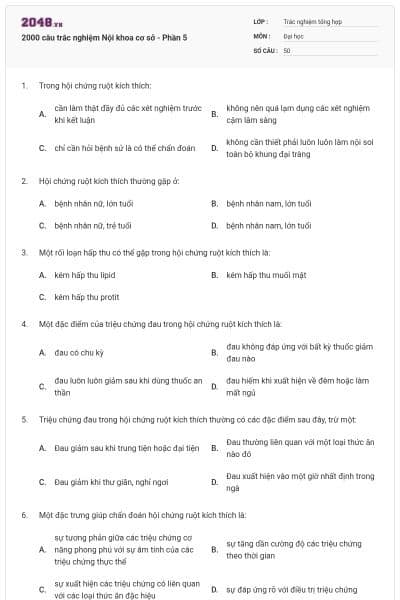 2000 câu trắc nghiệm Nội khoa cơ sở - Phần 5