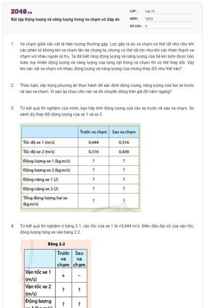 Bài tập Động lượng và năng lượng trong va chạm có đáp án
